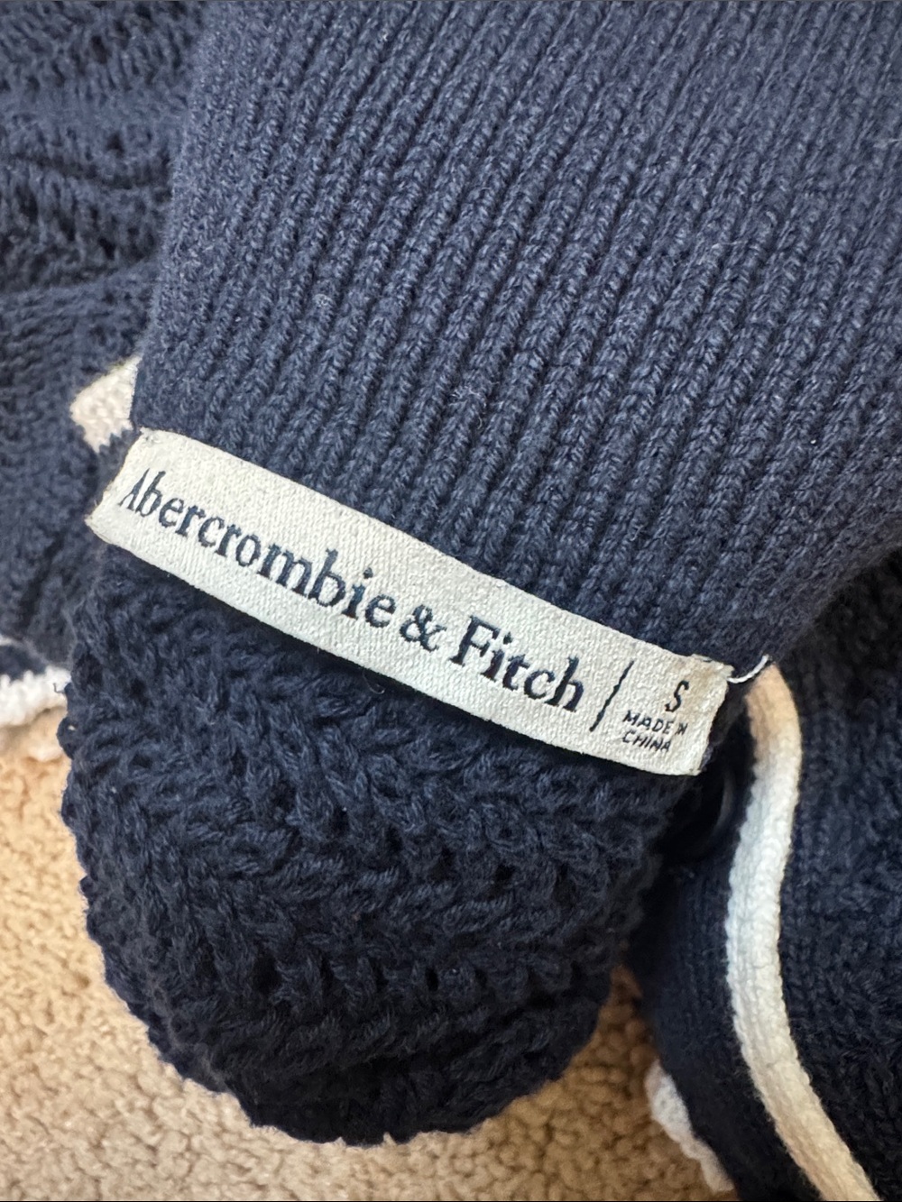 Abercrombie & Fitch Navy Short-Sleeve Cardigan with White Trim - Picture 3 of 3